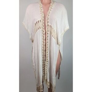 Altaird State Crochet Trimmed Kimono Cream Bohemian Resort Festival Size S